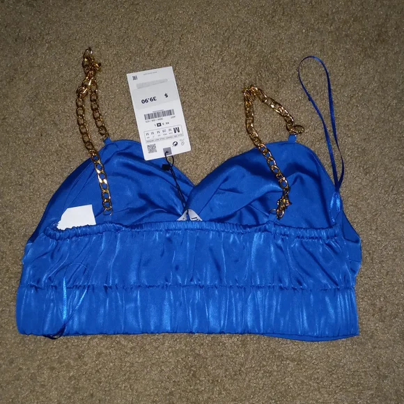 Blue crop top w/ gold chain straps| Brand: Zara| Size: Medium - Picture 4 of 6